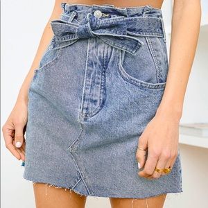 Free People Jean Skirt Denim light wash belt tie so cute  NWT 30